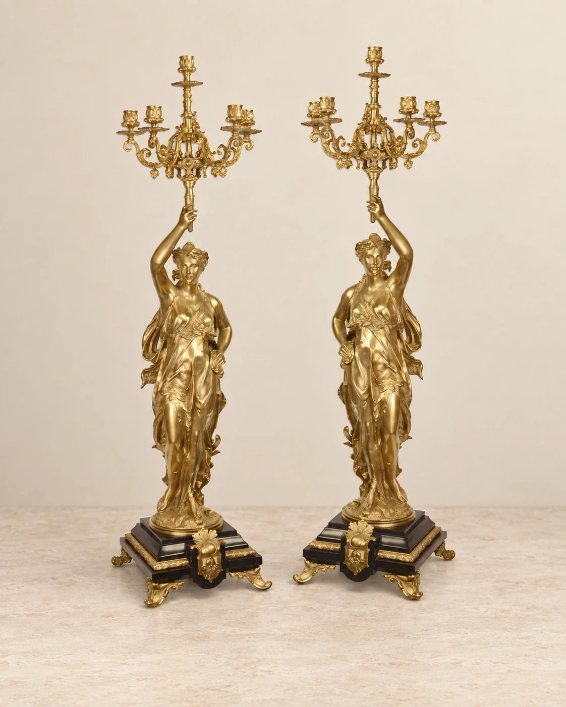 Pair of Six-Light Figural Bronze Candelabra — primary view