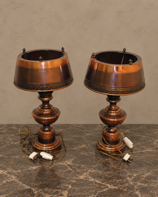 Pair of Copper Table Lamps with Copper Shades