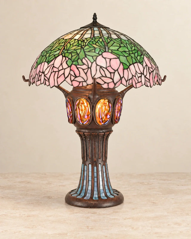 Pink Blossom Tiffany-Style Table Lamp