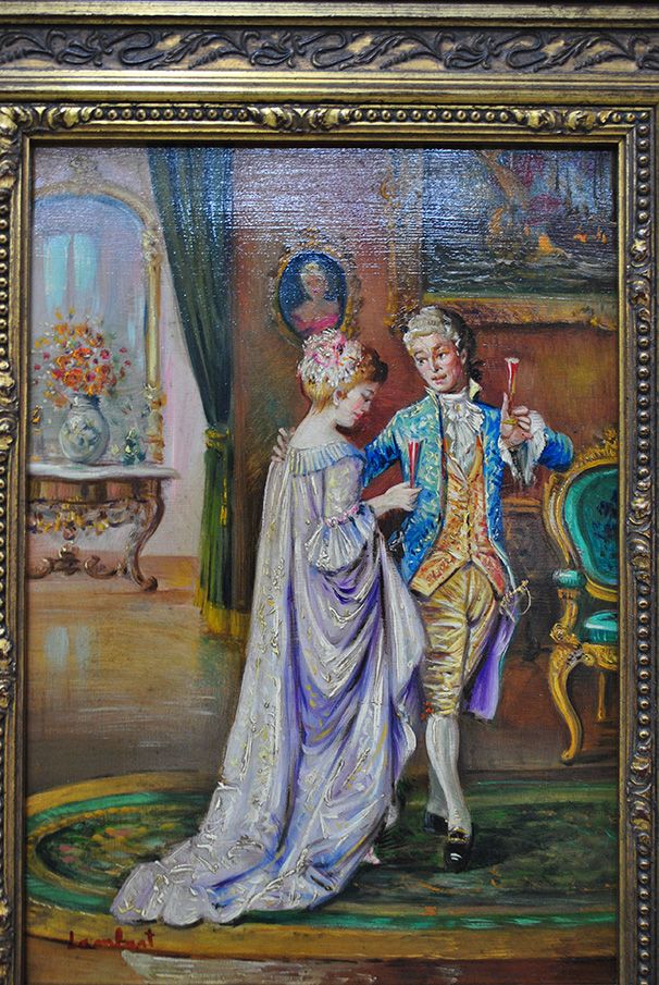 A Salon Toast, Oil on Copper Signed Lambert — original detail view 5
