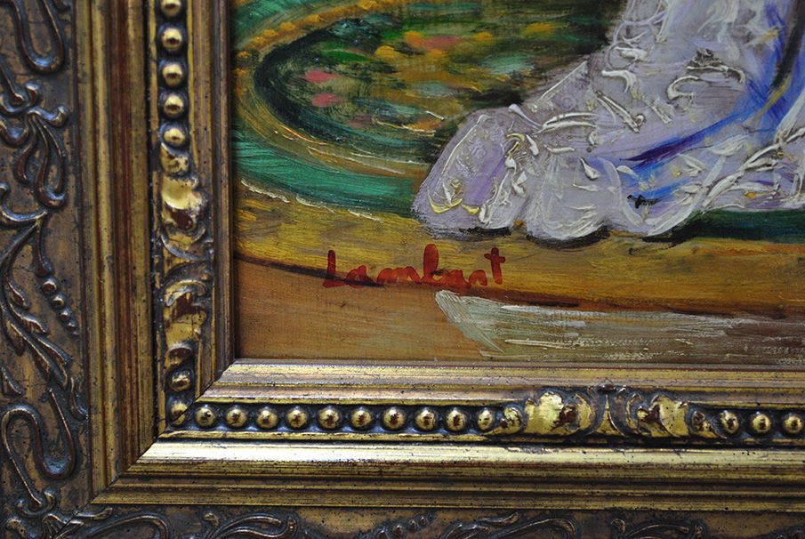 A Salon Toast, Oil on Copper Signed Lambert — original detail view 7