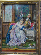 The Raised Glass, Oil on Copper Signed Lambert — original detail view 5