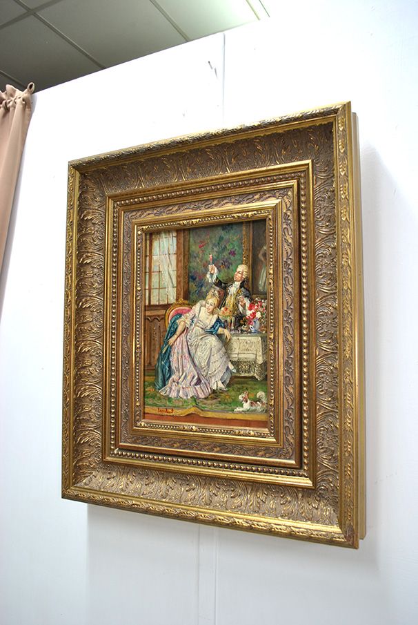 The Raised Glass, Oil on Copper Signed Lambert