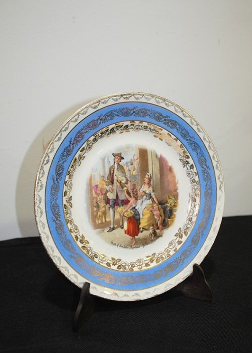 Blue and Gilt Porcelain Plate with London Street Scene — main view