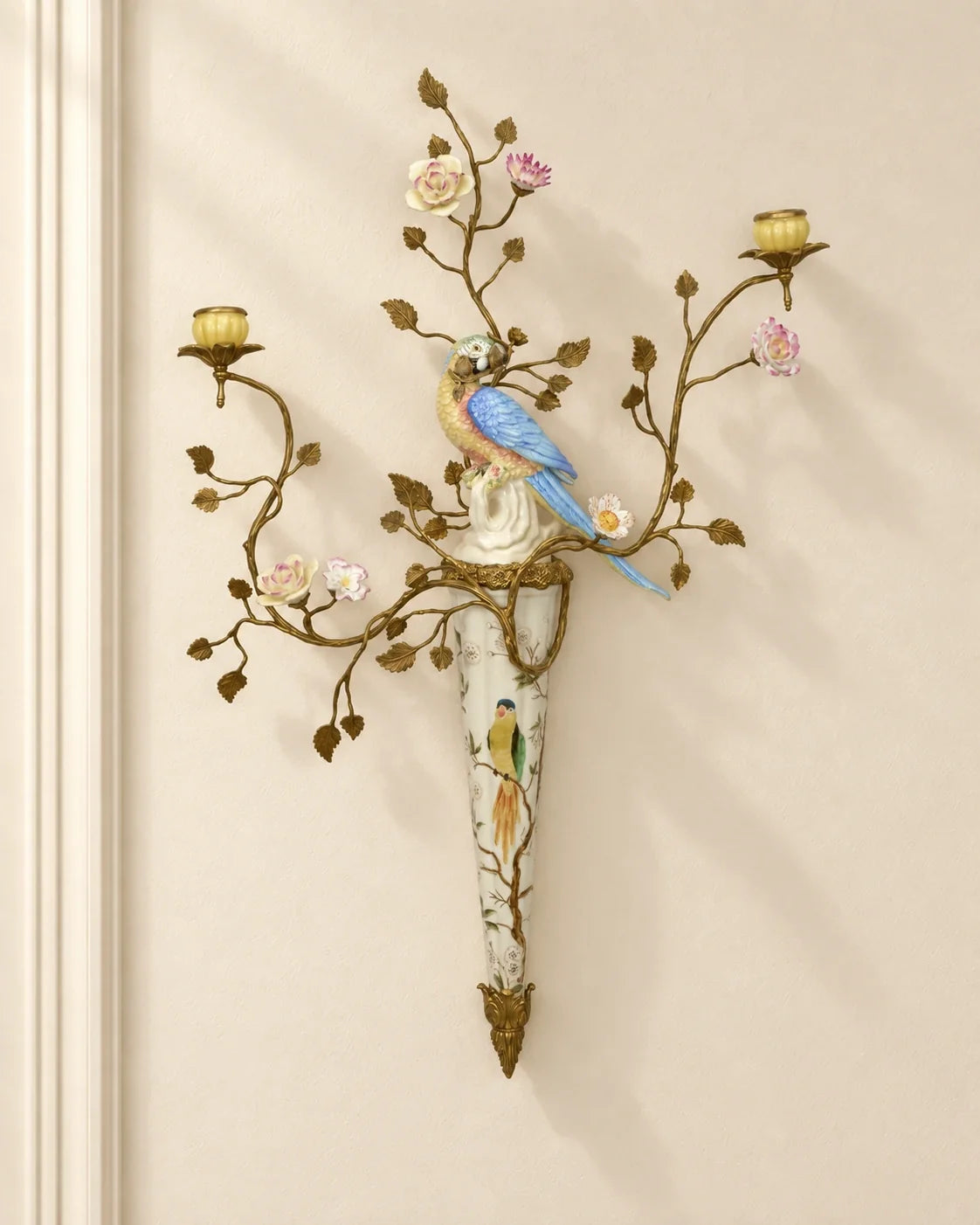Porcelain Parrot Wall Candelabrum, Left facing