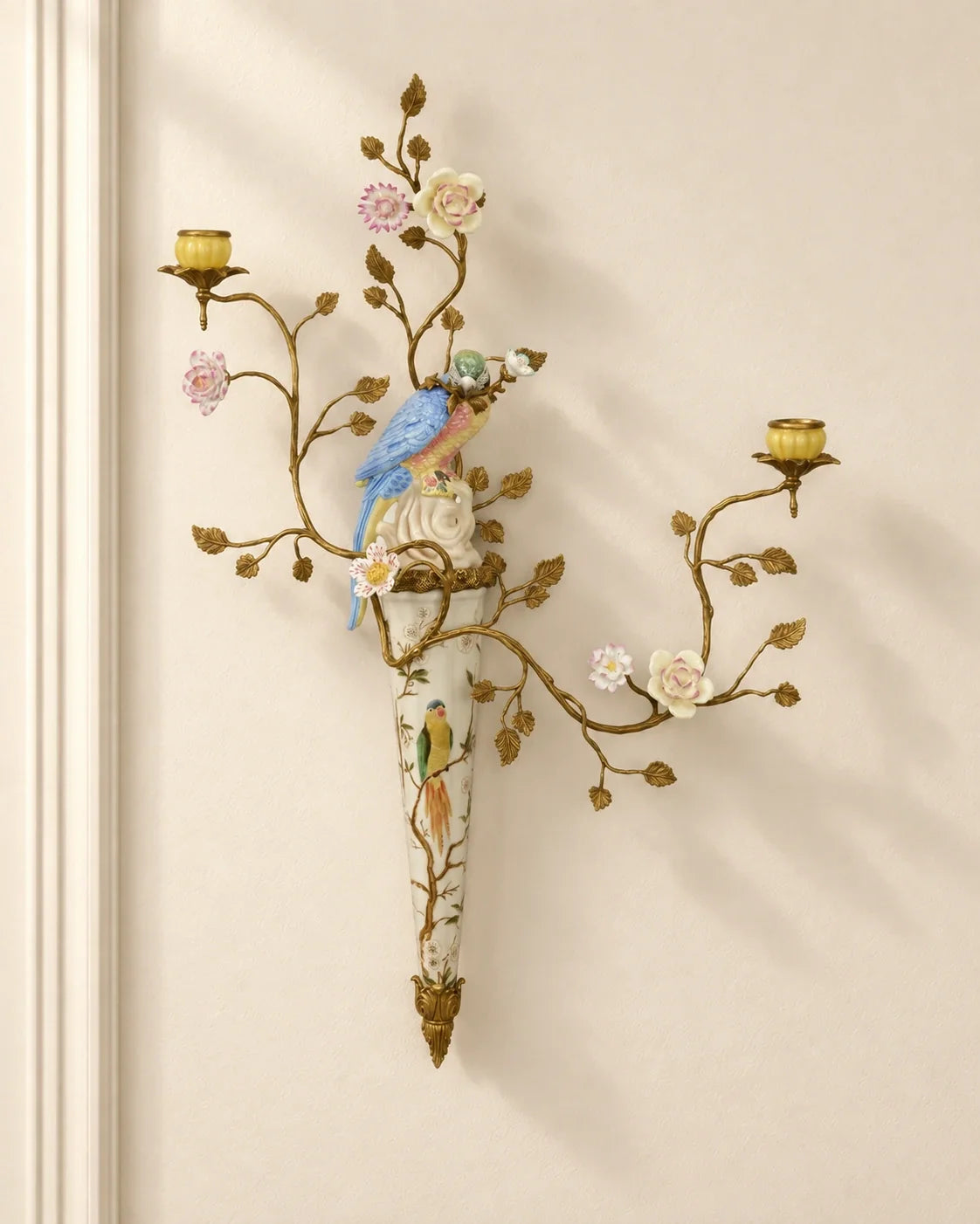Porcelain Parrot Wall Candelabrum, Right facing