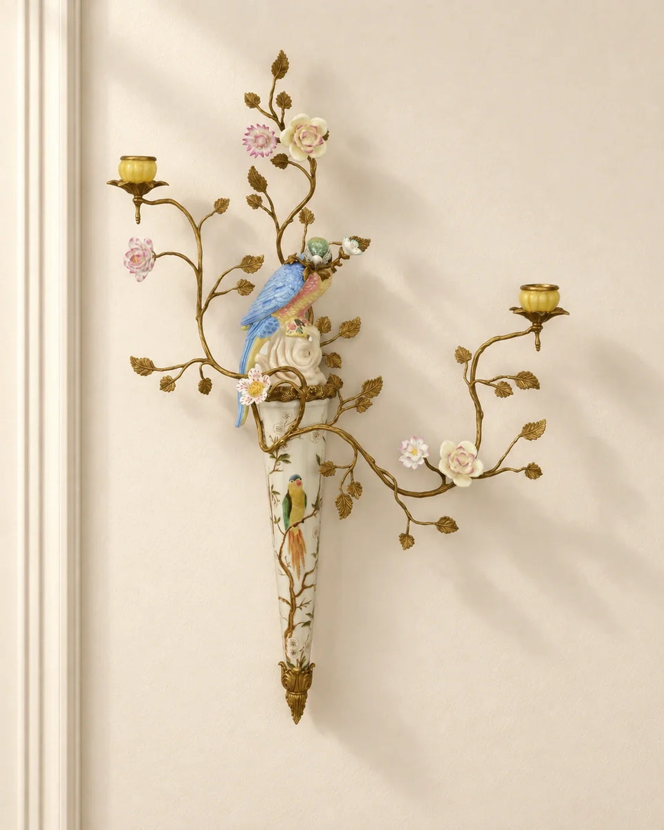 Porcelain Parrot Wall Candelabrum