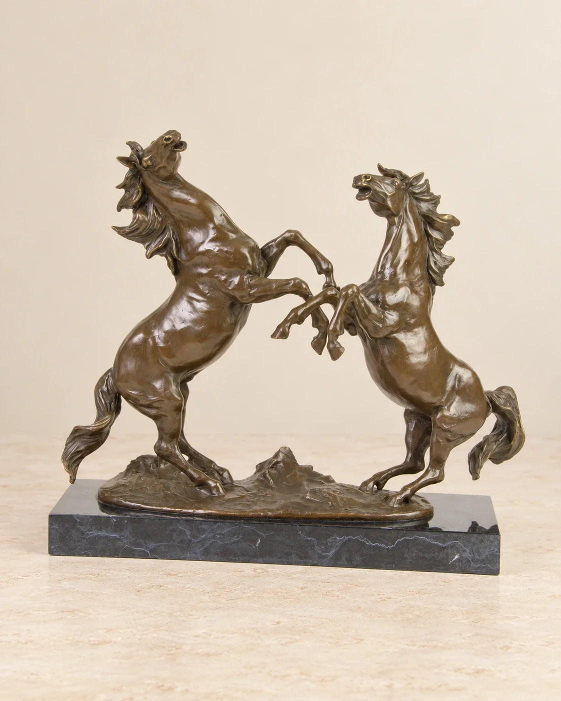 Rearing Horses Bronze Sculpture — primary view against a warm ivory background