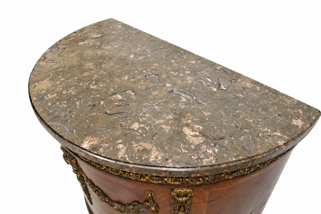 19th-Century Isabeline Demilune Cabinet with Marble Top — detail view 4