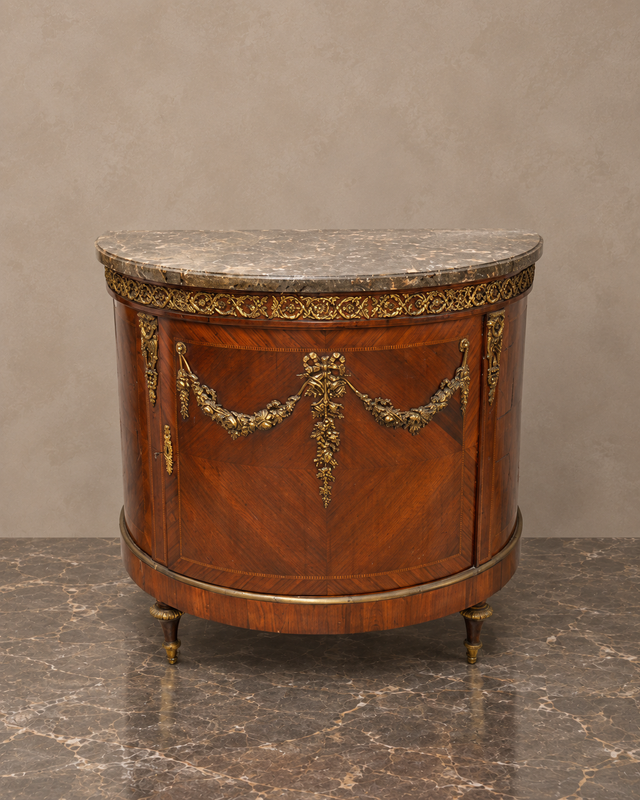 19th-Century Isabeline Demilune Cabinet with Marble Top