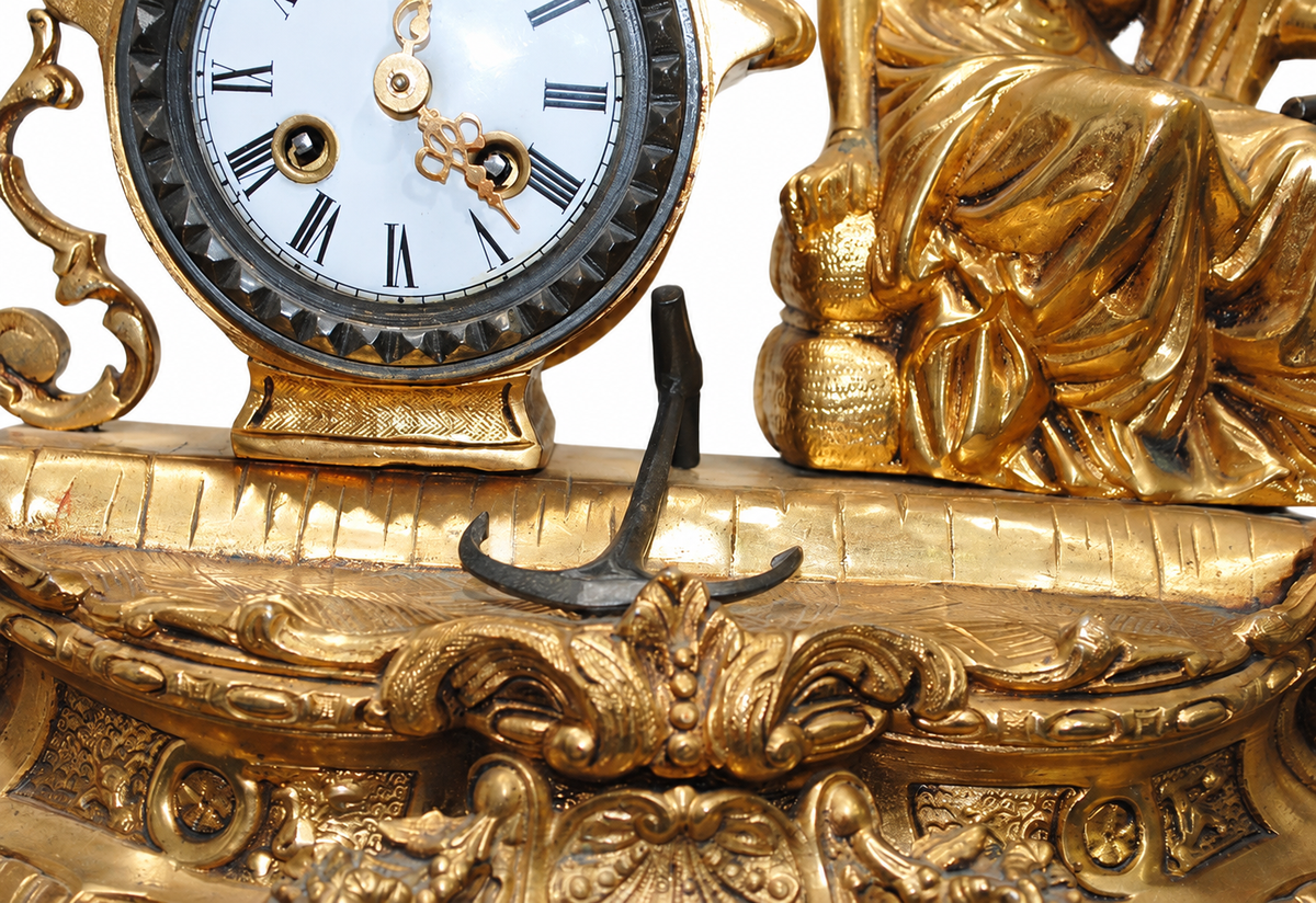 Gilt-Bronze Lady and Anchor Mantel Clock — detail view 5