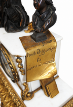 White Marble Mantel Clock with Scholar Figure and Bust — detail view 11