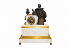 White Marble Mantel Clock with Scholar Figure and Bust — detail view 15