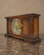 Carved Wooden Mantel Clock with Gold-Tone Dial — main view