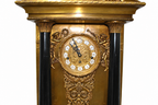 Architectural Bronze and Marble Clock with Electric Candelabra — detail on white background