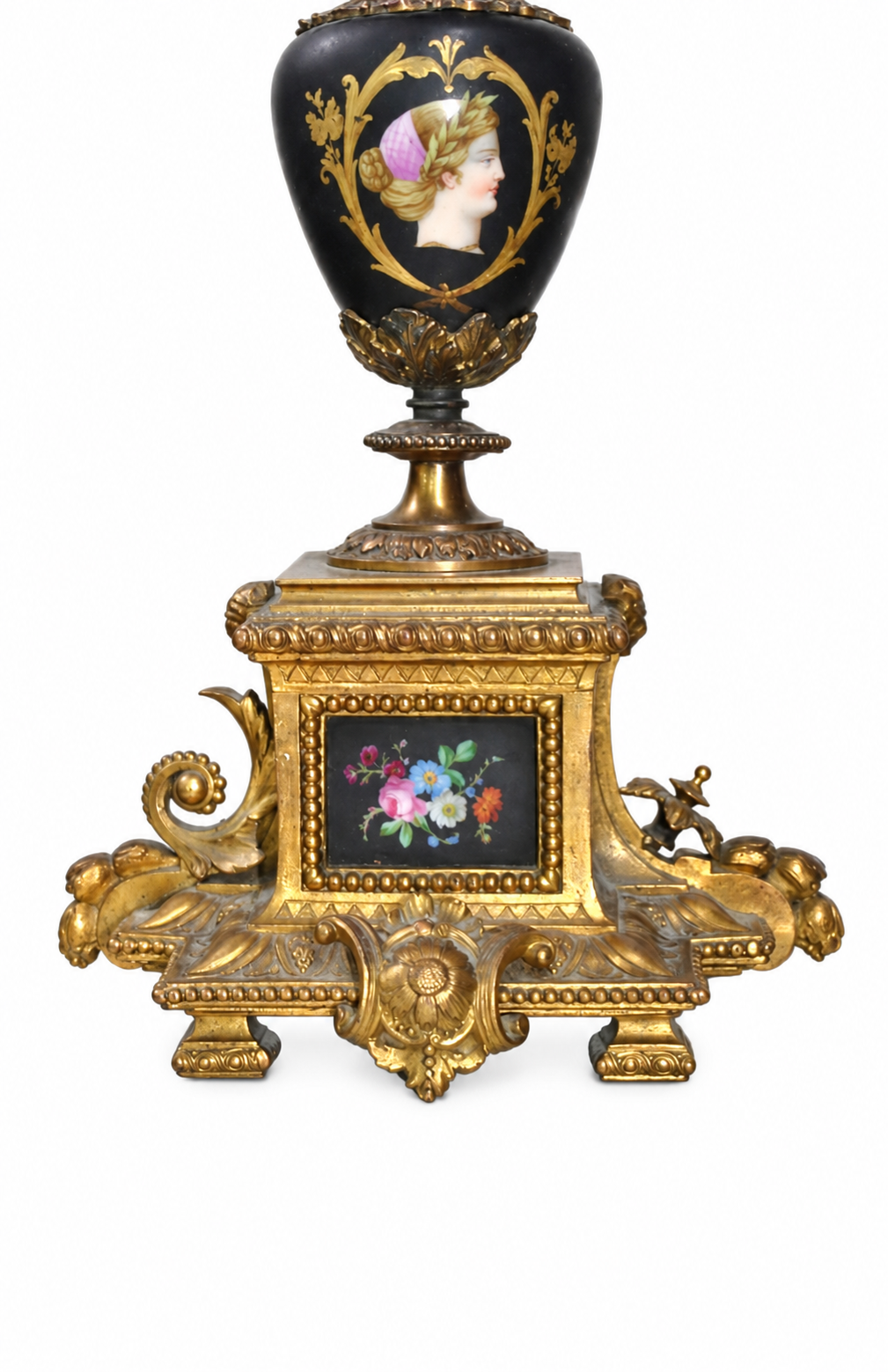 Napoleon-Style Painter Mantel Clock and Candelabra Set — detail view 9