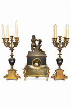 Napoleon-Style Painter Mantel Clock and Candelabra Set — detail view 14