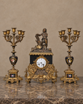 Napoleon-Style Painter Mantel Clock and Candelabra Set — main view