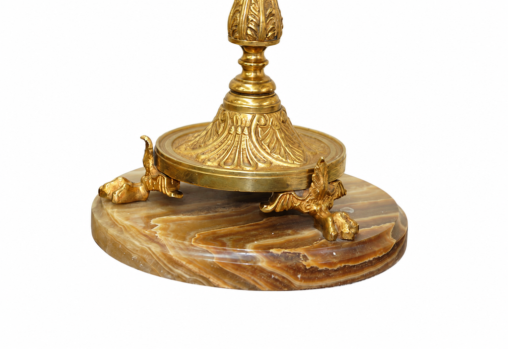 Gilt-Bronze Cherub Clock and Candelabra on Brown Marble — detail view 6