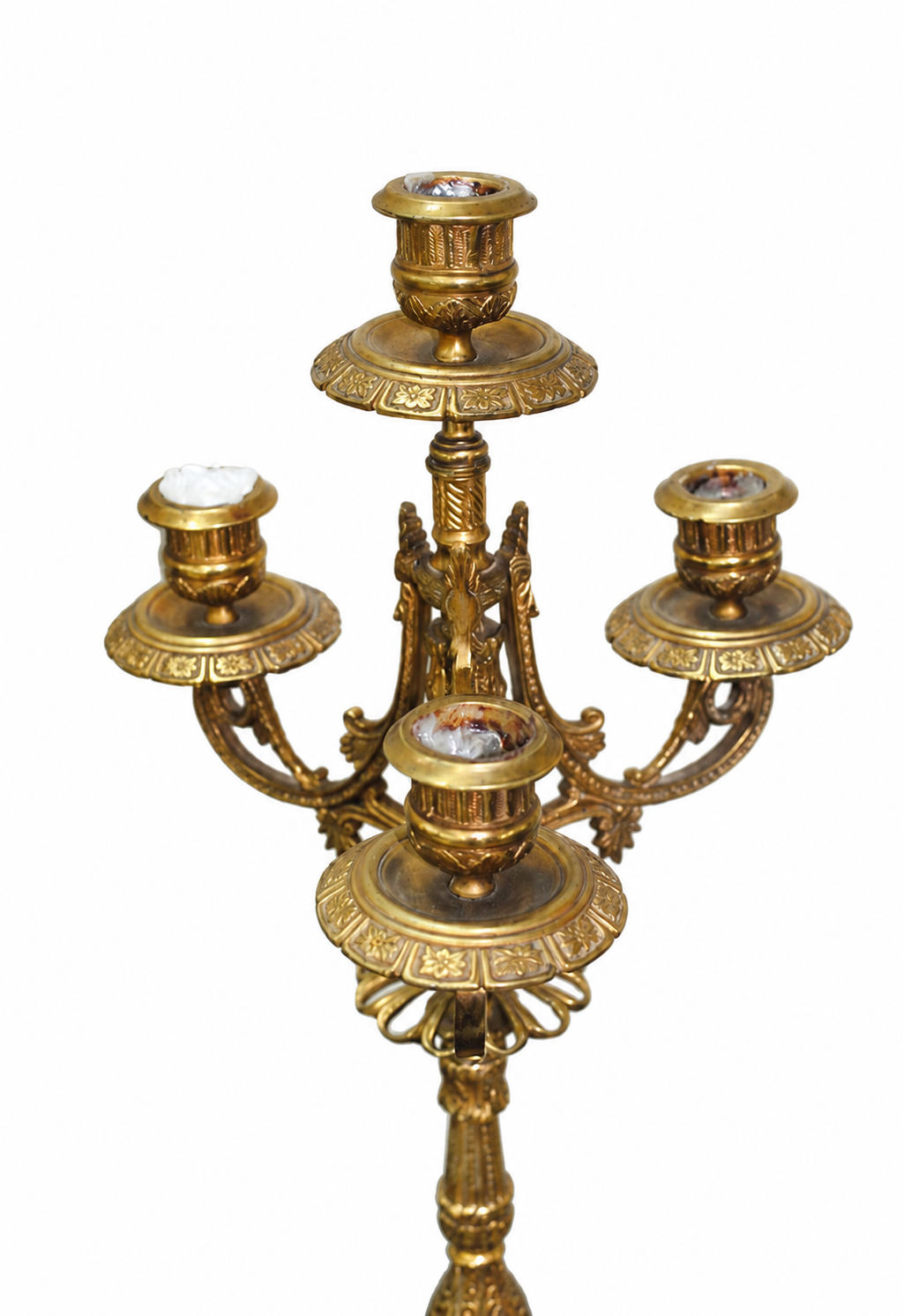 Gilt-Bronze Cherub Clock and Candelabra on Brown Marble — detail view 7