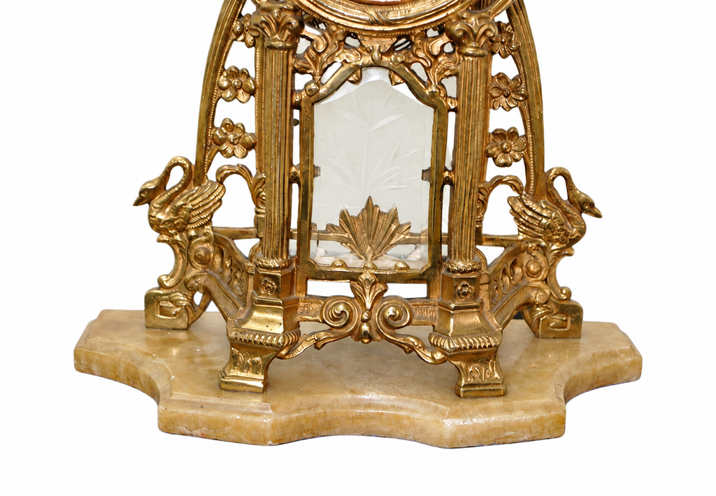 Gilt-Bronze Cherub Clock and Candelabra on Brown Marble — detail view 8