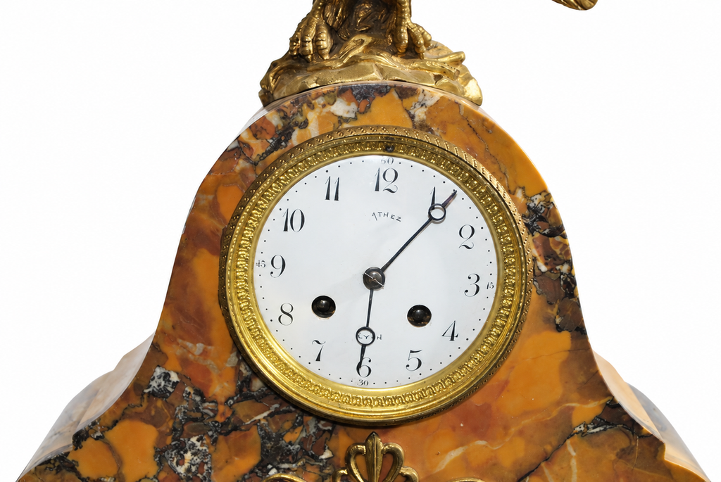 Eagle-Crest Brown Marble Mantel Clock and Pedestal Dishes — detail view 8