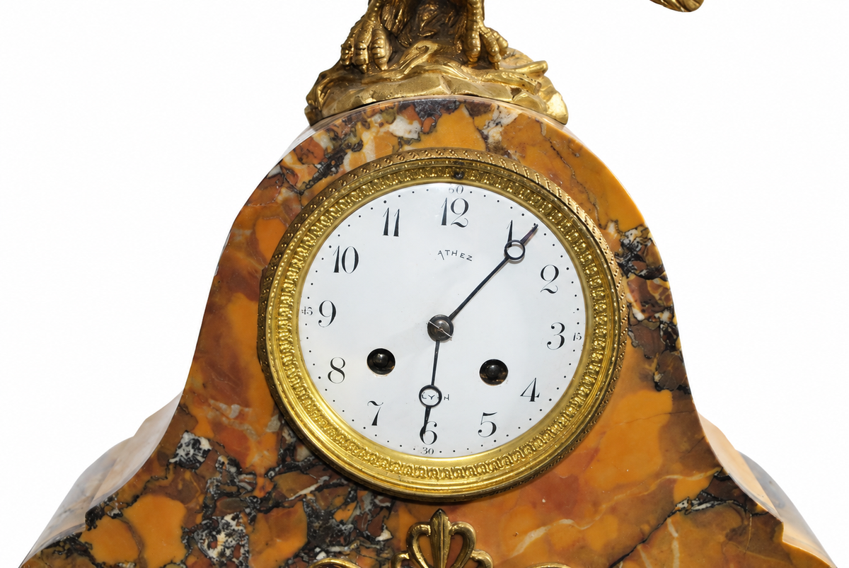 Eagle-Crest Brown Marble Mantel Clock and Pedestal Dishes — detail view 8