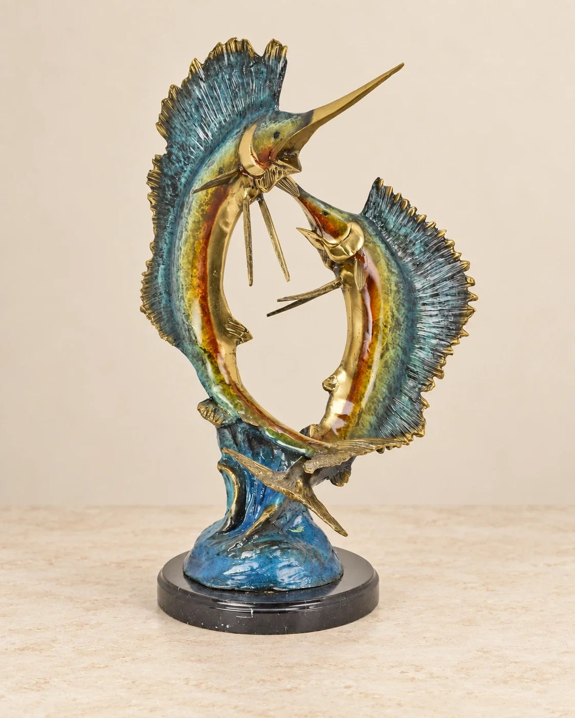 Sailfish Pair Bronze Sculpture — primary view against a warm ivory background