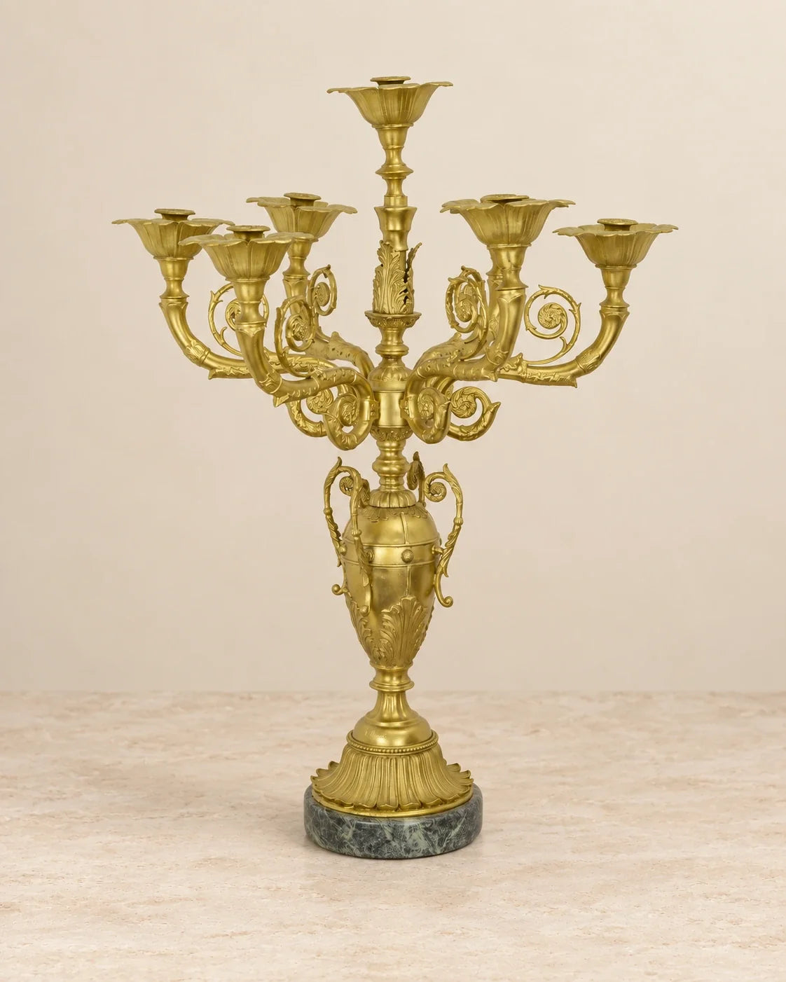 Seven-Light Bronze Candelabrum with Floral Cups — primary view