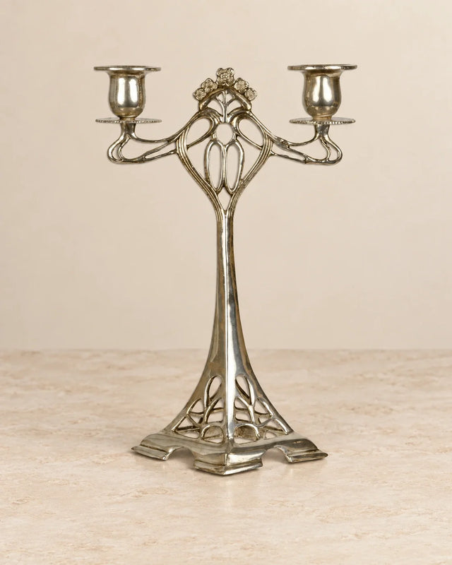 Silver-Plated Two-Light Floral Candle Holder