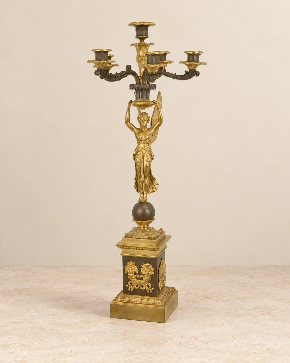 Six-Light Winged Figure Bronze Candelabrum — primary view