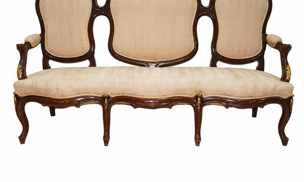 Isabeline Walnut Sofa with Gilt Floral Carving — detail view 8