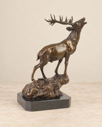 Stag on a Rock Bronze Sculpture — 37.8 cm Tall — primary view against a warm ivory background