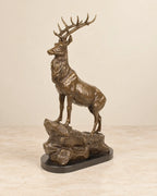 Stag on a Rock Bronze Sculpture — 67.8 cm Tall — primary view against a warm ivory background