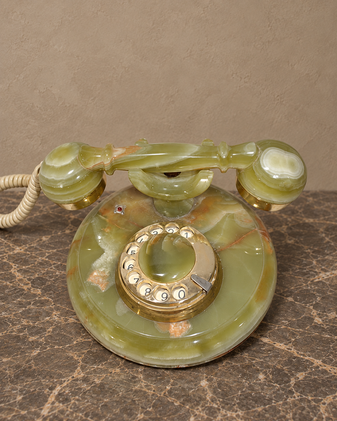 Green Onyx Rotary Telephone with Brass-Tone Dial — main view