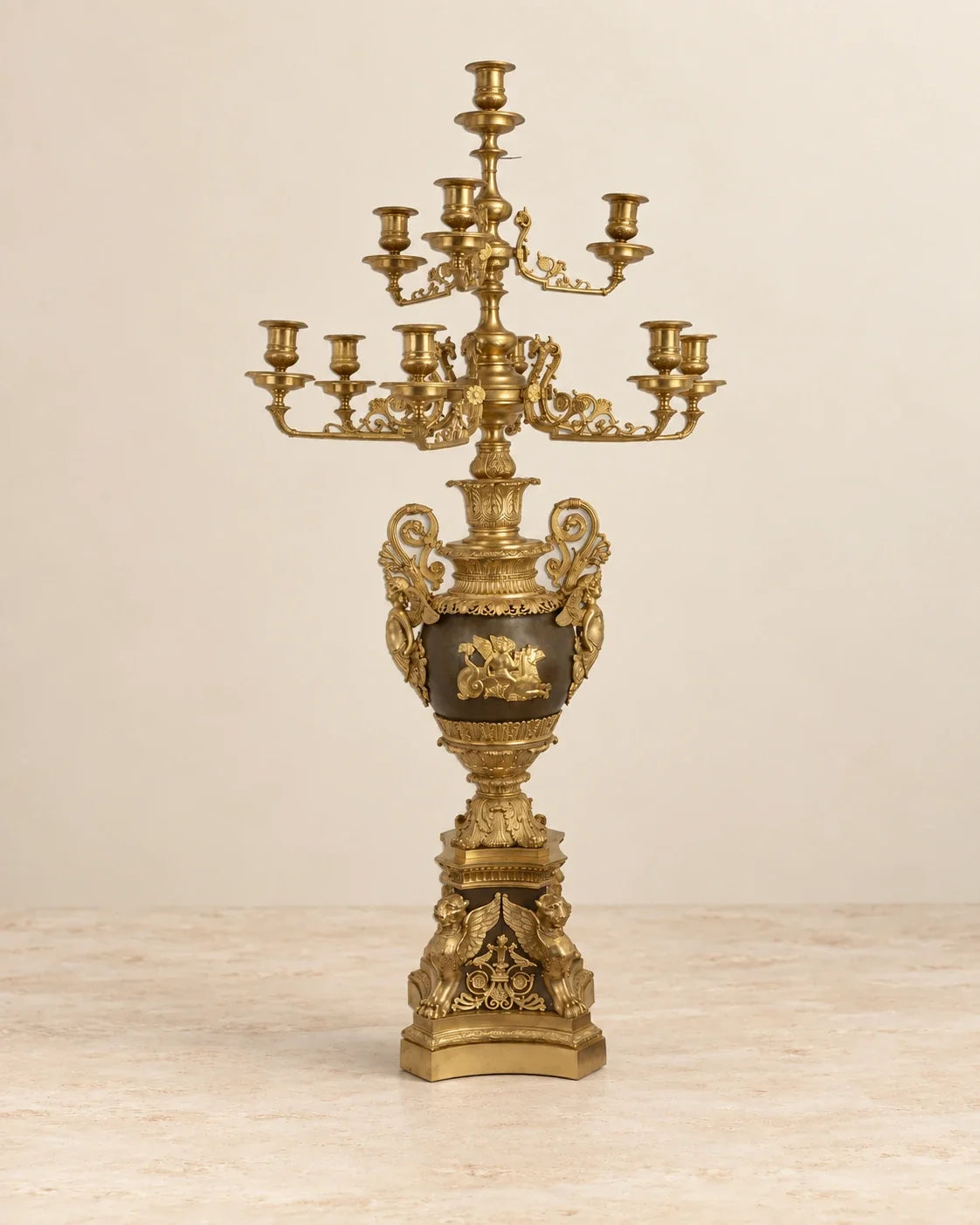 Ten-Light Bronze Candelabrum with Ornamental Urn — primary view