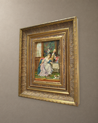 The Raised Glass, Oil on Copper Signed Lambert — framed artwork on a taupe wall