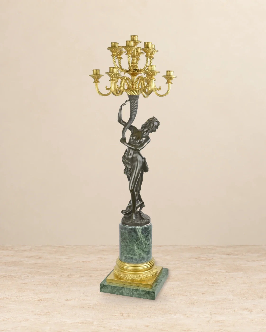 Thirteen-Light Figural Bronze Candelabrum — primary view