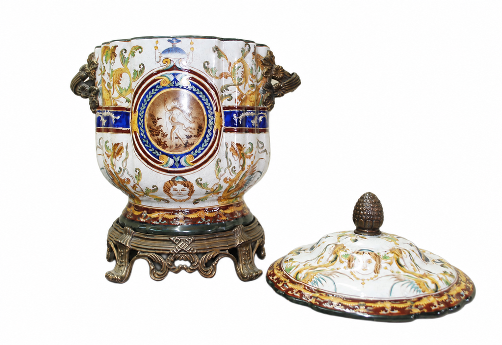Bronze-Mounted Ceramic Lidded Jar with Classical Medallion — detail view 9