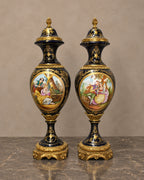 Pair of Dark Porcelain Vases with Romantic Scenes — main view