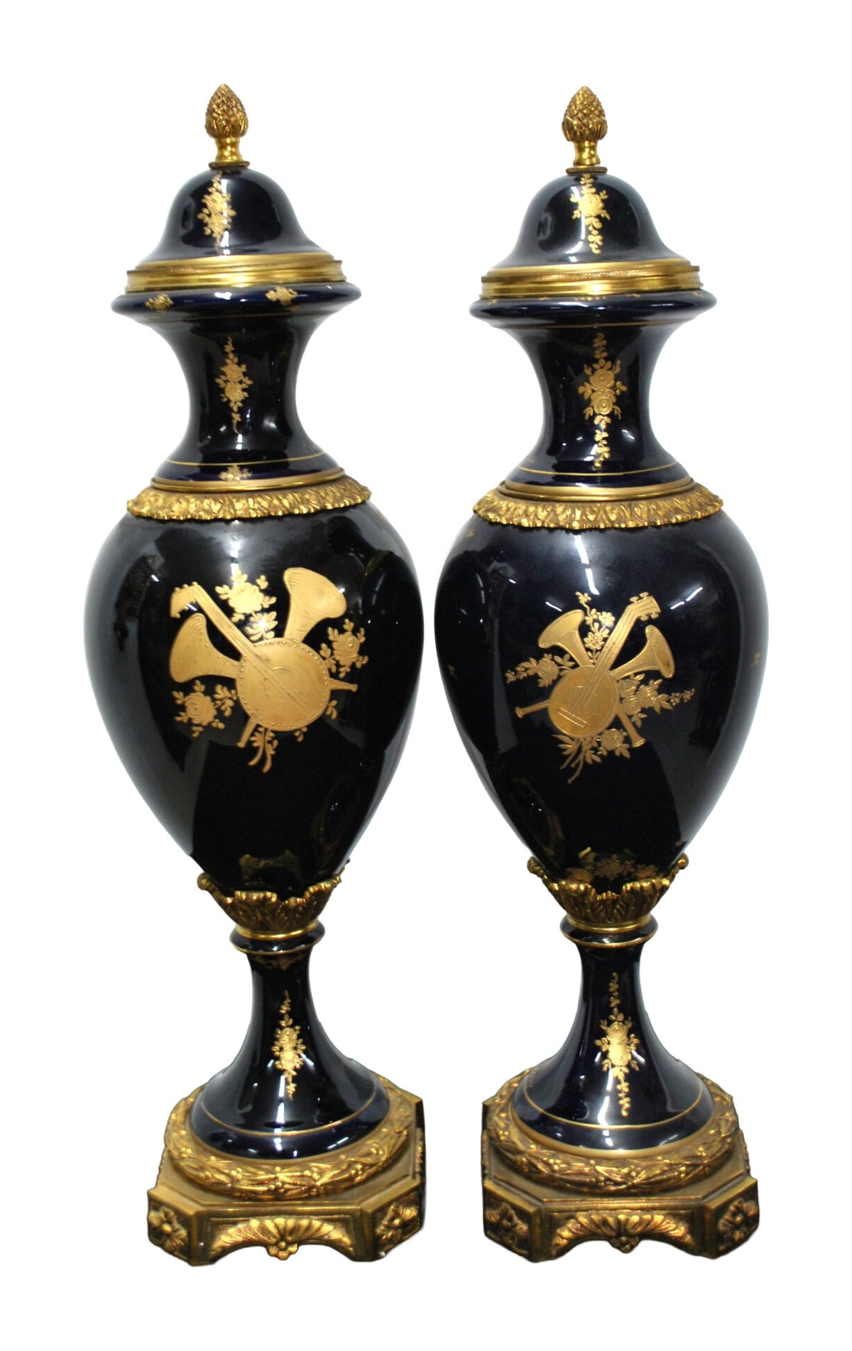 Pair of Dark Porcelain Vases with Romantic Scenes — detail or alternate view