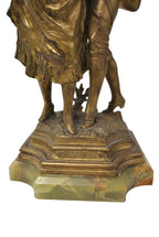 Original detail of the Colin-Maillard Par Rancoulet plaque, gilt patina and green marble base