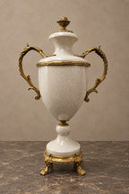 Crackle-Glazed Ceramic Urn with Bronze Mounts — main view
