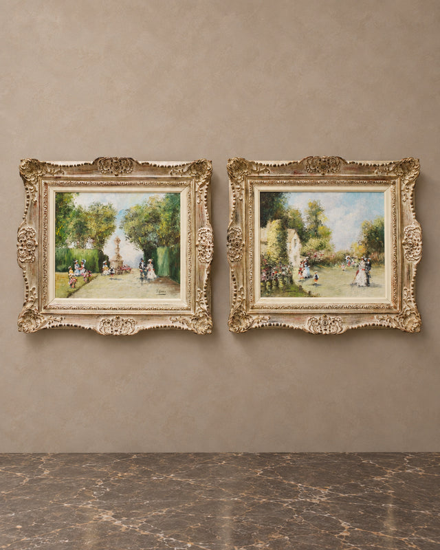 Pair of Romantic Garden Paintings Signed Viguera