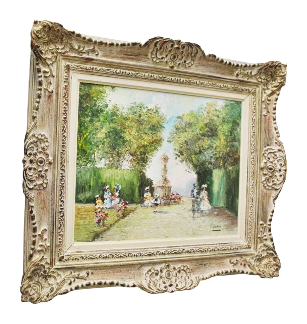 Pair of Romantic Garden Paintings Signed Viguera — alternative view or condition detail