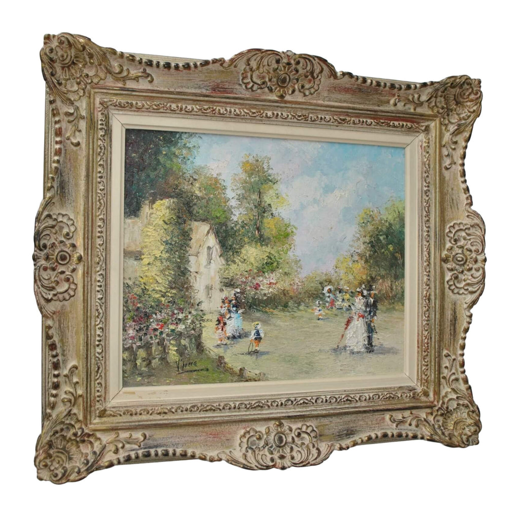Pair of Romantic Garden Paintings Signed Viguera — alternative view or condition detail
