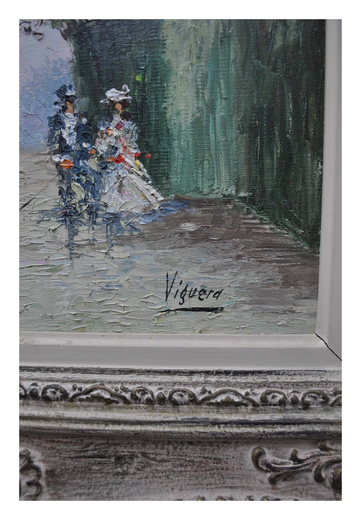 Pair of Romantic Garden Paintings Signed Viguera — alternative view or condition detail