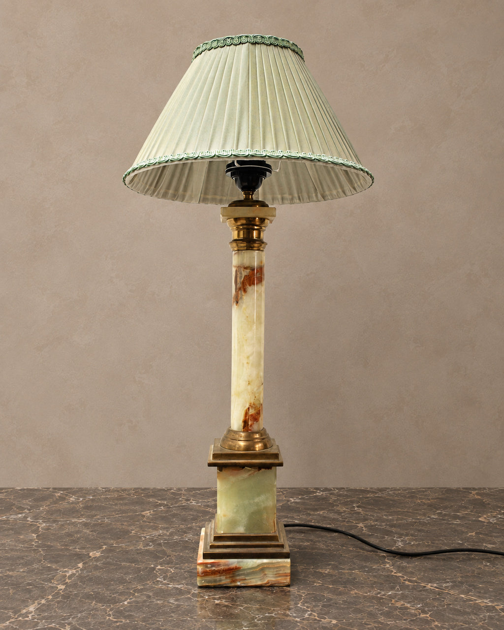 Green Onyx Column Table Lamp with Pleated Shade — main view