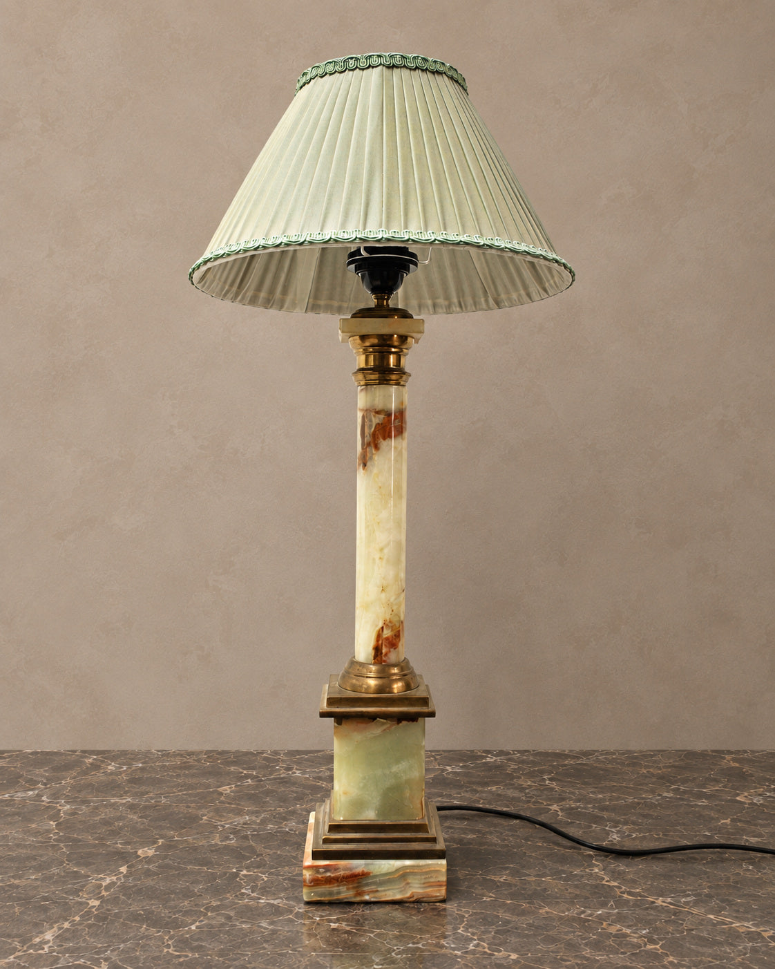 Green Onyx Column Table Lamp with Pleated Shade — main view