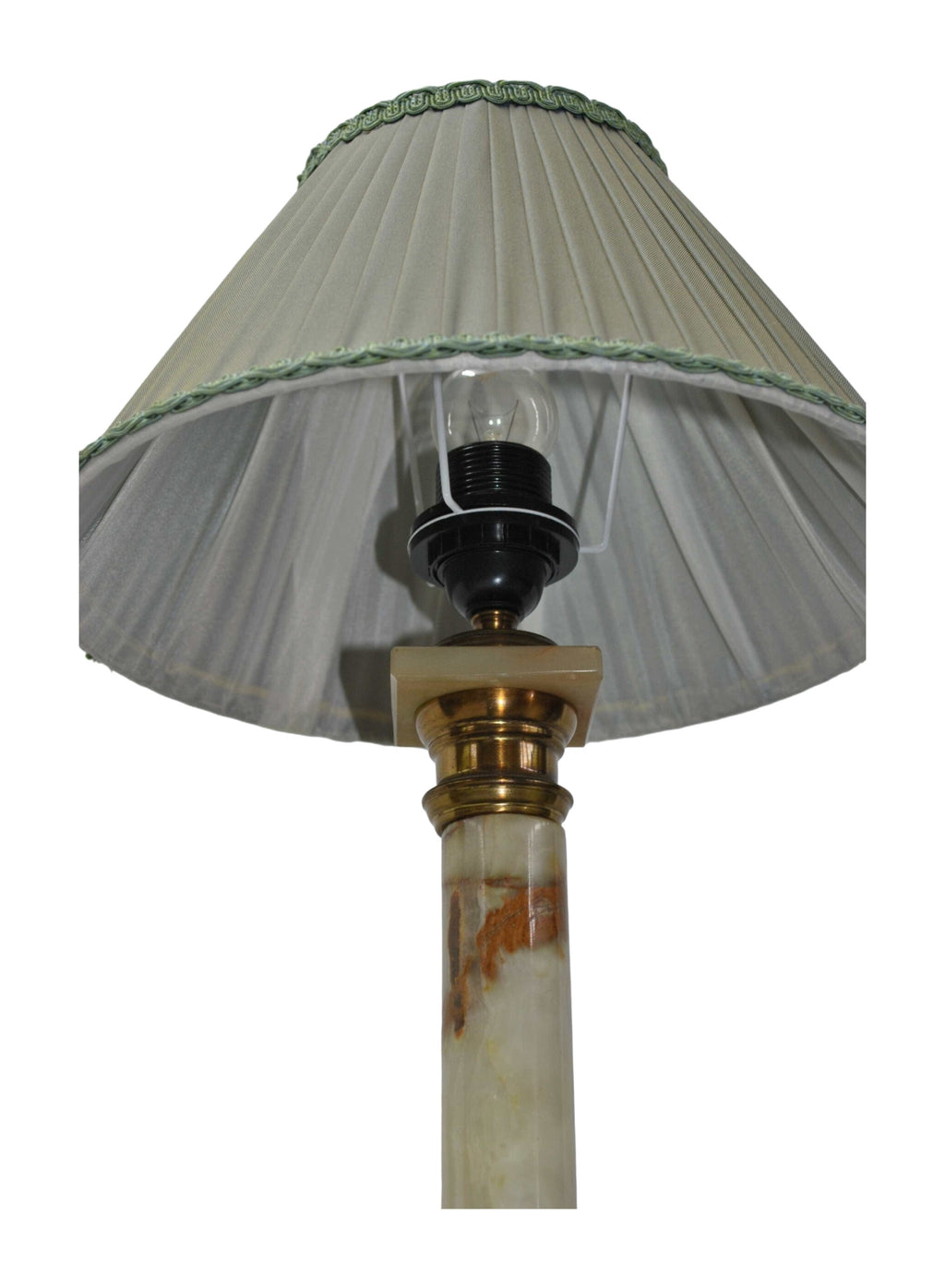 Green Onyx Column Table Lamp with Pleated Shade — alternative view or condition detail